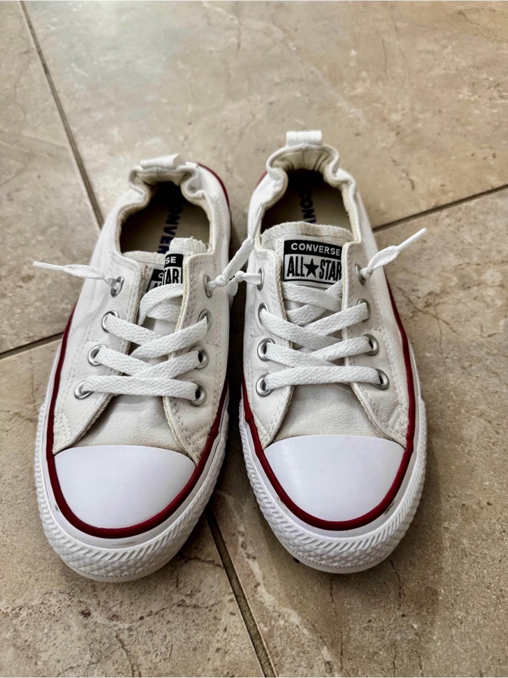 Converse White Low-Top shoreline sneakers with Red Trim size 6.5